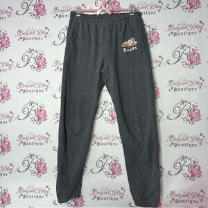 Roots sweatpants grey joggers comfy soft beaver logo pockets heathered gray